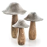 🍄 Wunderschönes herbstliches Dekoset bestehend aus Deko Pilzfiguren in drei Größen aus Holz und Metall zum Hinstellen und Verschenken. Farbe: silber und braun.