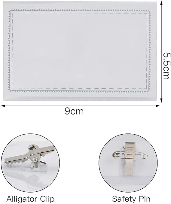 50 PCS Name Badges with Crocodile Clip and Safety Pin, Clear Badges with Pins for ID Cards, School, Colleges, Offices, Corporate Events, Conferences