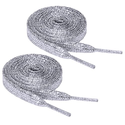 flintronic 2 ParesCordones Planos de Lentejuelas Metálicas, 120cm Elasticos Cordones, Cordones Purpurina Repuesto, Plana Un tamaño Para Todos Unisexo, para Calzado Deporte y Botas