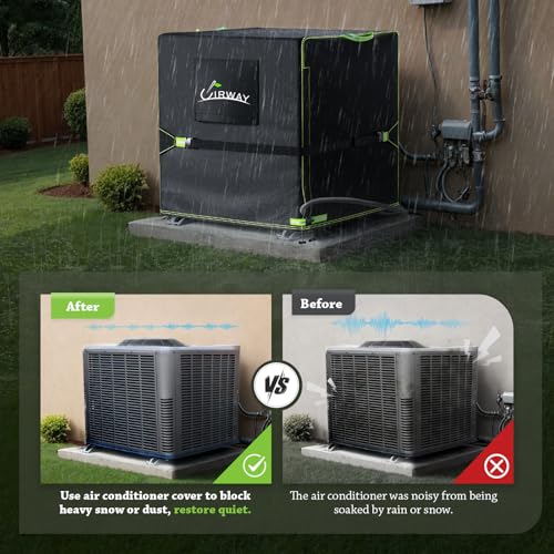 UIRWAY Winter Air Conditioner Covers for Outside Units, Central Air Unit Cover, Heavy Duty 420D Outdoor Waterproof Square AC Defender, Universal AC Unit Condenser Covers Fits Up to 30\"W x 30\"D 32\"H