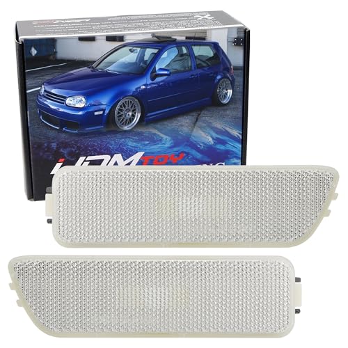 iJDMTOY Euro Clear Lens Front Bumper Side Marker Lamps Housings Compatible with Volkswagen: 1999-2005 MK4 Golf GTI R32 Rabbit Jetta, Replace OEM Amber Sidemarker Lamps