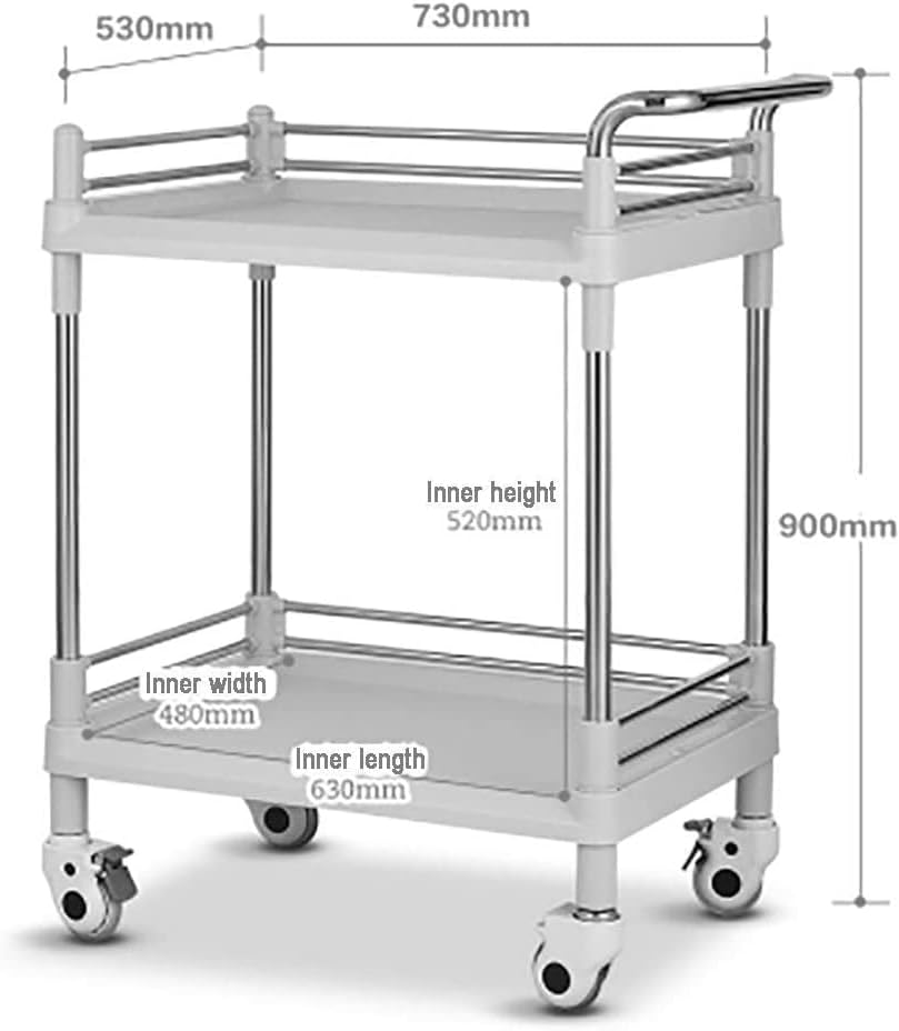 Multi-Layer Removable Cart，Large Grey Kitchen Storage Hand Truck with Brake Spa Rolling Trolley for Beauty Salon Movable Cart with Handle 73 * 53 * 90cm ABS Material Beige