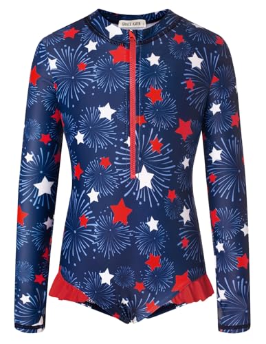 Image of GRACE KARIN Girls One Piece Swimsuits Long Sleeve Bathing Suits Swimwear 5-14Y