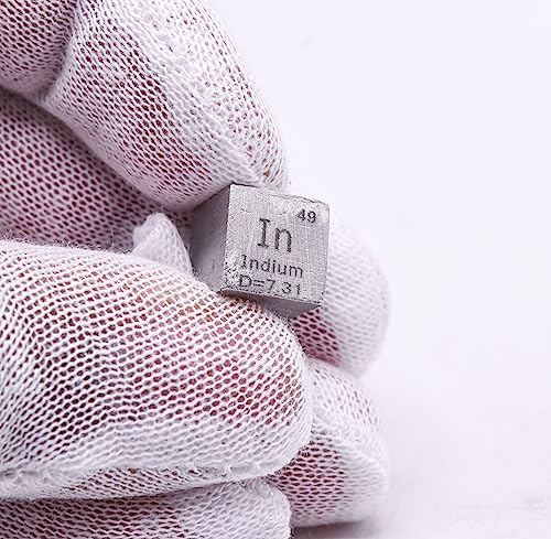 Image of 0.39 inch 10mm Soft Indium Metal Cube in up to 99.9% Pure Periodic Table Element Engraved Density Collection Science Education Display Block Cube + Acrylic Case Box - 1PC