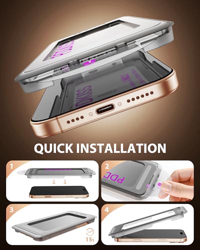 Image of PDDKISS 2 Pack Privacy Screen Protector for iPhone 17 Air Tempered Glass 6.5 Inch + 2 Pack Lens Protector Anti-Spy Anti-Glare HD Easy Installation