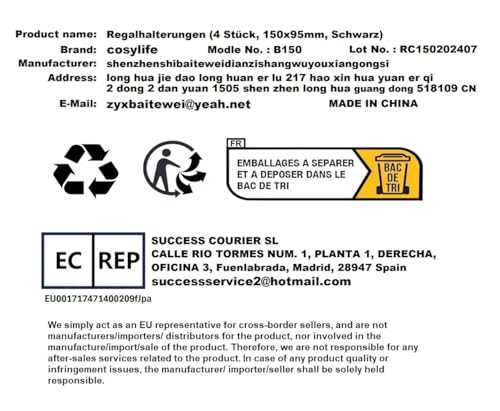 Regalhalterungen，Wand-Winkel Schwerlast-Träger 90 Grad Winkel Regalhalterung Wand Regalträger Stahl massiv Regalträger für die Wandmontage(150 x 95mm,Schwarz) (4)