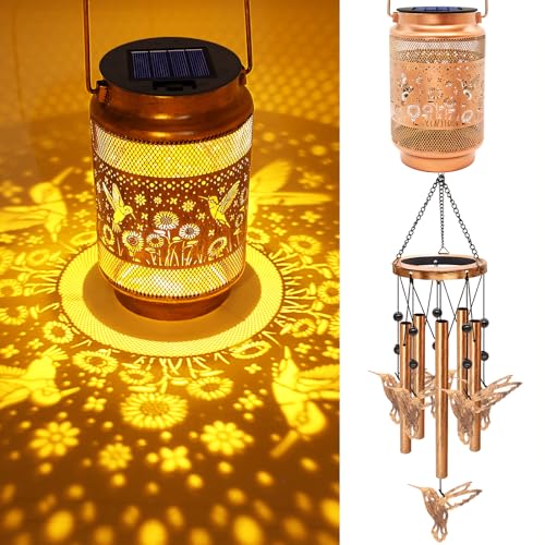 Hummingbird Solar Wind Chimes for Outside Gifts for Mom Women Grandma Birthday Memorial Teacher 32 Windchimes Outdoor Decor Hanging Solar Lantern for Garden Porch Patio Backyard