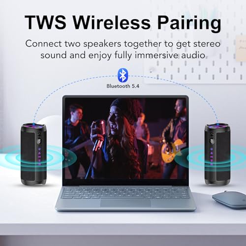 Image of Coioc Portable Bluetooth Speaker, Bluetooth 5.4 Speaker, Dual Speaker with LED Display, Deep Bass,25H Playtime, Colorful RGB Lights,IPX7 Waterproof,TWS pairing for Outdoor /Home /Party /Travel,Gift Ideas