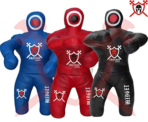 Emperor Midget Kids Pro Veg cuero MMA brasileño JIU Jitsu Grappling Throwing envío Dummy. Saco de boxeo para colgar de pie sin relleno., color azul, tamaño S, 4.41