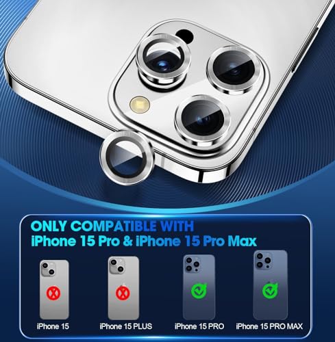 Image of Skinomi Camera Lens Protector Compatible with iPhone 15 pro max[Anti-Scratch] Premium Tempered Glass Film Aluminum Alloy Lens Ring Cover, White Titanium
