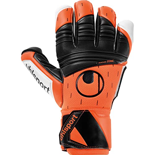 uhlsport Super Resist+ HN Gants de Gardien de But Gloves pour Adultes et Enfants Semi-négatif Football Foot Soccer - Convient à Tout Type de Surface - Orange Fluo/Blanc/Noir - Taille 7.5