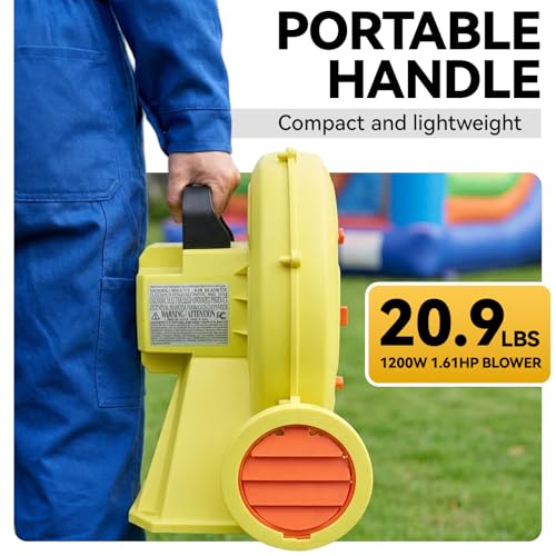 Image of Bounce House Blower, 1200W 1.61HP Powerful Air Blower with Great Heat Dissipation, Strong Wind Inflatable Blower for Bouncy Castle, Jumper, Water Slide, Bounce House, Leaf Blower Corded