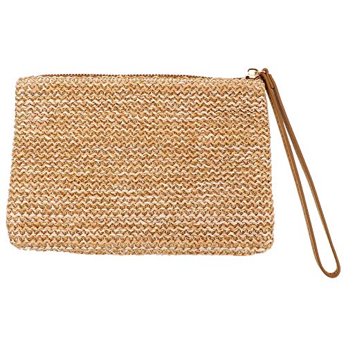 Bolso de mano de paja para mujer, monedero y bolso de mano con cremallera, fabricado en fibra de poliéster y hierba PP. miniatura 1