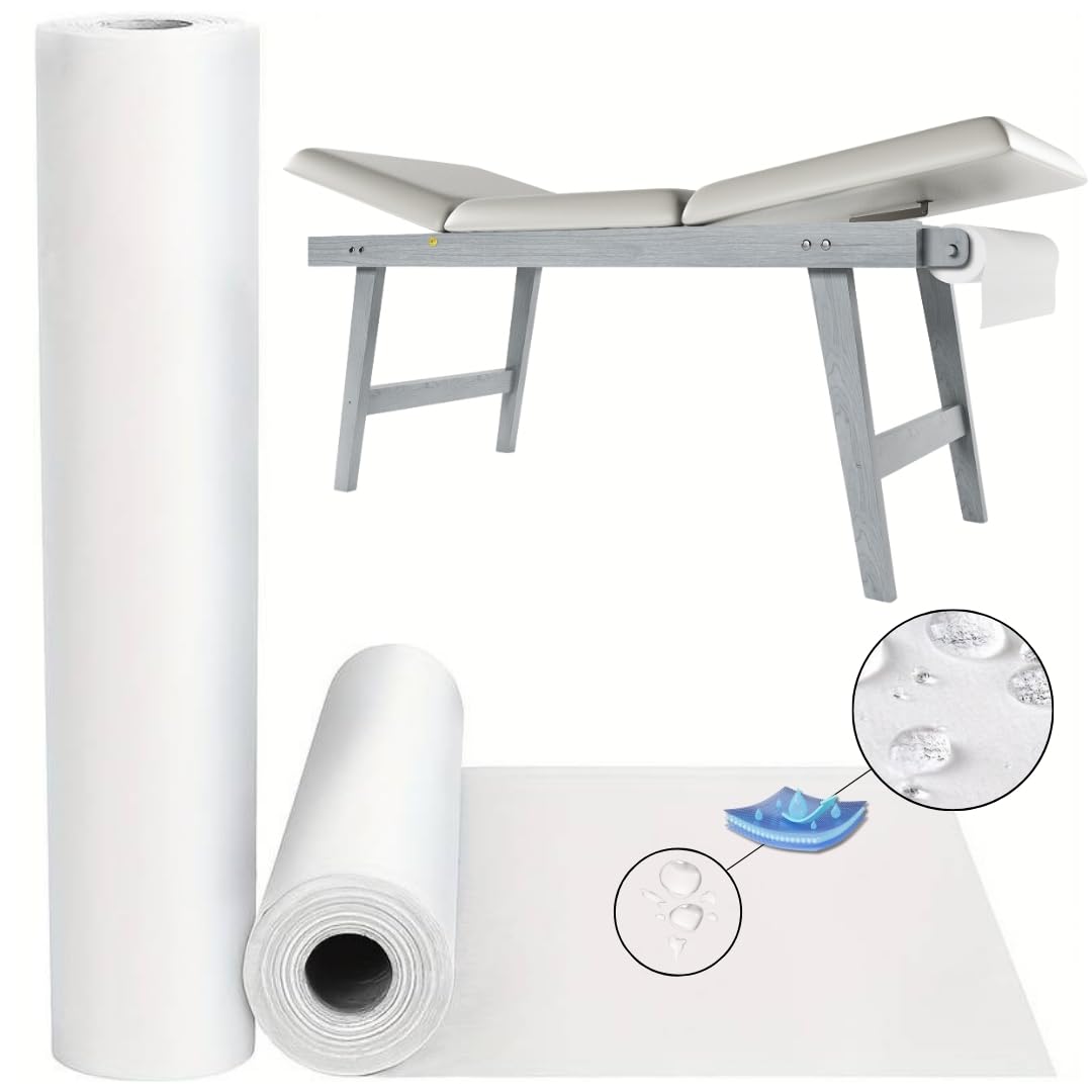 Lot de 6 rouleaux de lit esthétique en Tnt+PE (hydrofuge) 35 g/m² – Remises quantités – Un côté doux TNT, un côté PE imperméable – 60 cm x 60 m – Rouleau pour lit de massage – Drap imperméable