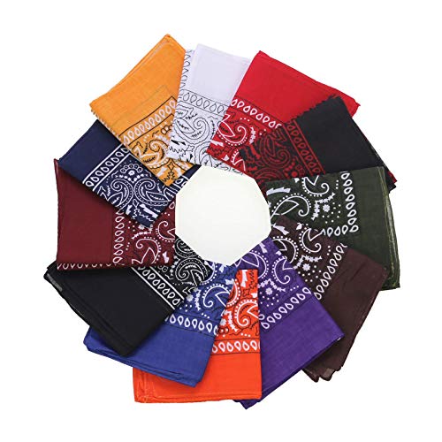 12pcs Bandana, Assorted Bandanas 22X22 Inch 100% Cotton, Double Sided Print Paisley Bandana Western Bandanas for Women Headband Handkerchiefs Party Favor Scarf
