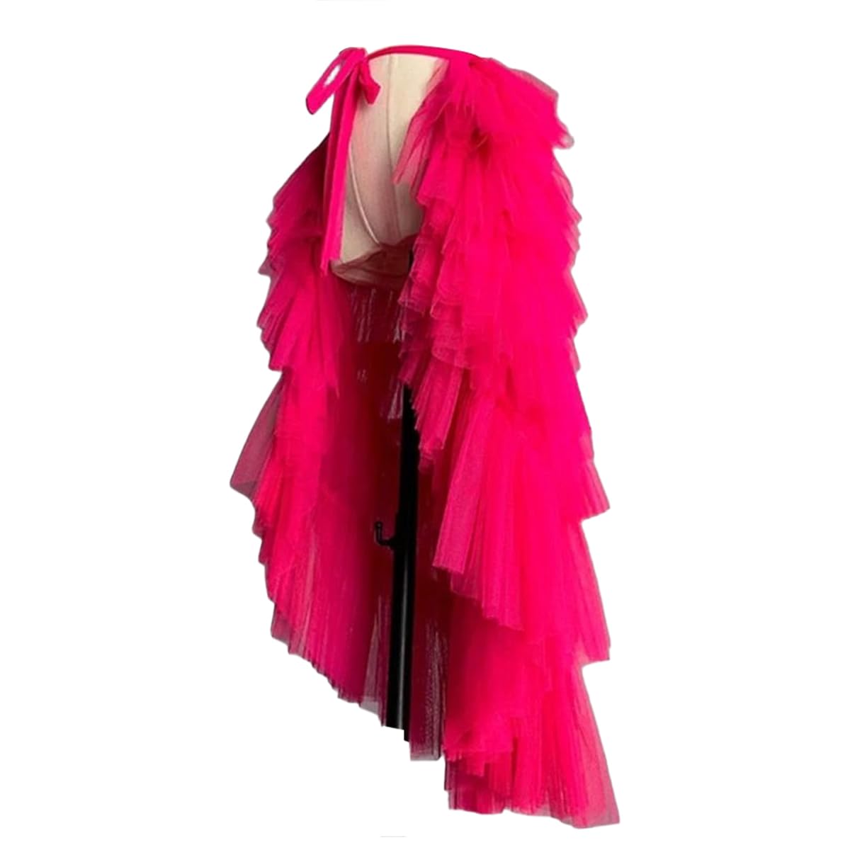 Women Back Tulle Tutu Overskirt Ruffles Mesh Layered High Waist Tie-on Belt Bustle Skirt for Wedding Party Cocktail