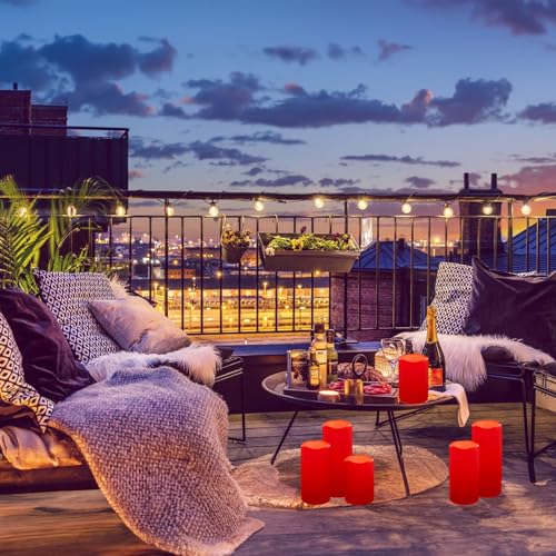 Image of NURADA Large Waterproof Flameless Candles 6 inch 8 inch 10 inch x 4 inch - Outdoor Indoor LED Pillar Flickering Candle Battery Operated with Timer Remote for Patio Porch Christmas Decor - Red Set of 3