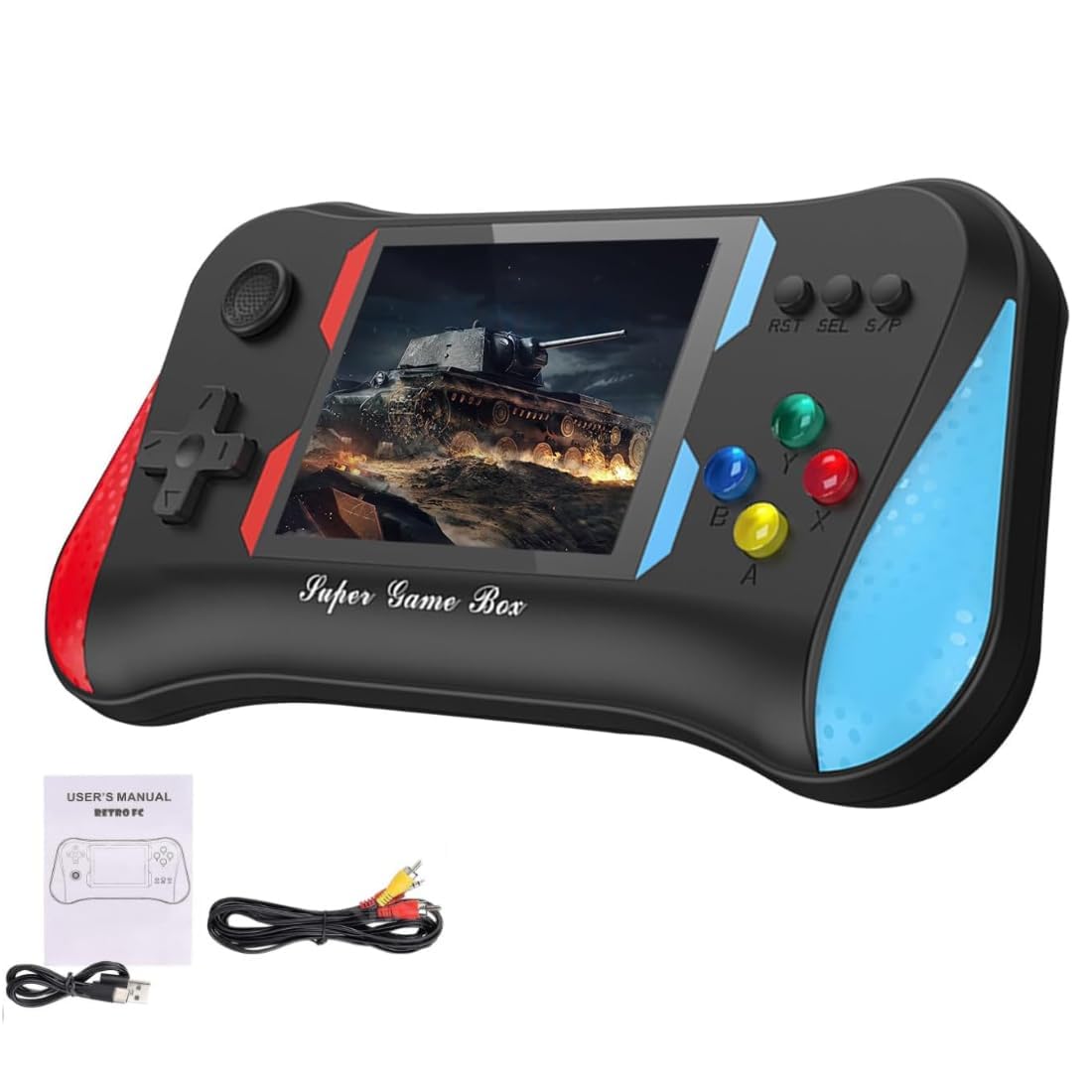 Playpulse 1 Year Warranty Plug and Play Game Super Box with 3-Inch Display, 500+ Built-in Retro Games, TV AV Output, Dual Joysticks, Rechargeable Battery, Great Entertainment for All Age Groups