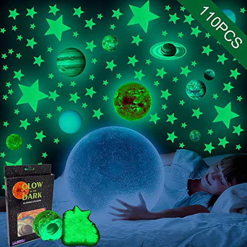 Glow In The Dark Stars And Planets Solar System Wall Decals, 110Pcs Glowing Ceiling Spaceship Stars Wall Stickers, Best Gift For Kids Bedding Room Nursery Home Decoration Party Birthday(Small Size) #TOP4