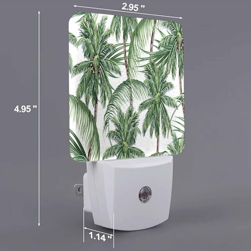 Image of LED Night Light,Green Tropical Leaves Palm Trees LED Night Light Plug into Wall with Dusk to Dawn Light Sensor White Energy Efficient Nightlight for Bedroom Bathroom Hallway LivingRoom Kitchen