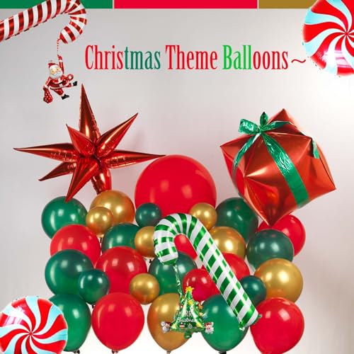 Christmas party decorations with Hunter Green Red Gold Balloon Garland Arch & Xmas Tree Santa Candy Cane Star lollipop gift box ribbons foil Balloons for friendsmas New Year's Eve Decorations by kozee - Image 4