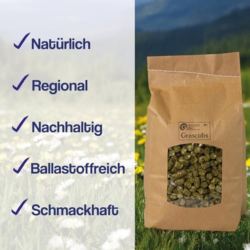 Gebrüder Goller 25kg Grascobs als Pferdefutter - Staubfreier Heuersatz mit natürlichen Inhaltsstoffen & hohem Rohfaseranteil - Futterpellets schonend Warmluftgetrocknet - direkt aus Bayern