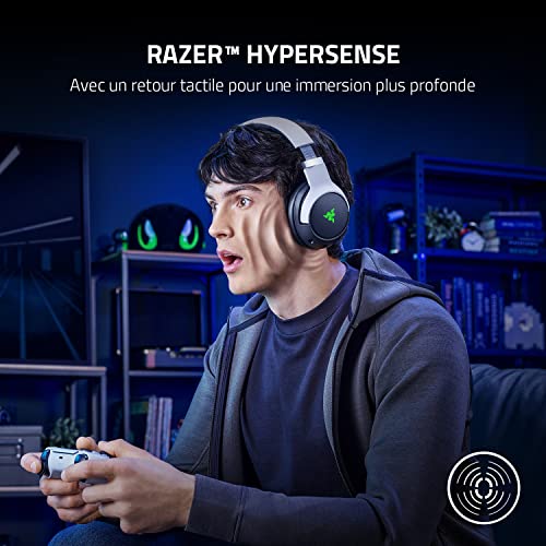 Razer Kaira Pro - Casque Gaming Premium sans Fil pour PlayStation 5 avec Haptique HyperSense (Haut-parleurs de 50mm, Microphone Détachable Cardioïde Hyperclear, SmartSwitch, RGB Chroma) Noir-Blanc