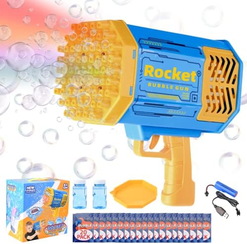 Rocket Boom Bubble - Super Bazooka Bubble Gun，Bubble Machine with 69 Holes Gatling, Bubble Maker Blower，Best Gifts for 3 5 6 7 Year Old Boys and Girls,Adults (69 Holes Blue +20)