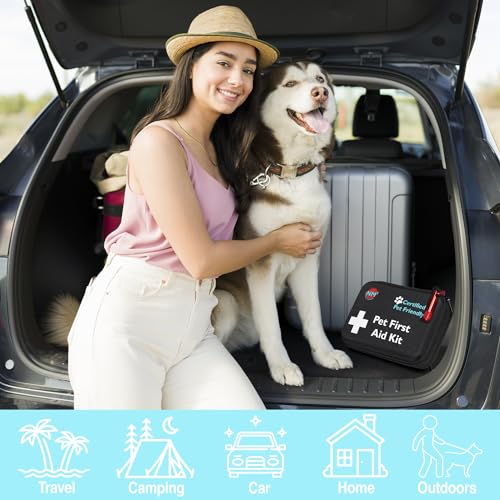 Pet First Aid Kit for Dogs & Cats | First Aid Bag for All Pets and Animals | Perfect for Travel Emergencies with Pet First Aid Guide Book and