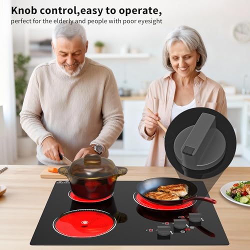 Image of GIHETKUT Electric Cooktop, 220V 5000W Stove Top, 9 Power Levels, Kids Lock & Timer, Hot Surface Indicator, Overheat Protection,knob and touch control 3 Burner Electric cooktop