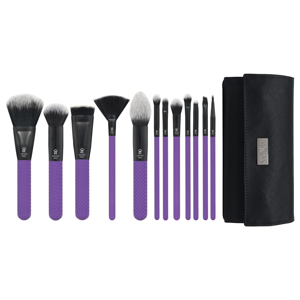 MODA Pro Full Face - Set di 13 pennelli da trucco con custodia da viaggio (viola)