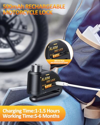 Onvian OV7214 Rechargeable Motorcycle Lock With 120Db Alarm And 6Ft Steel Reminder Cable thumb #2