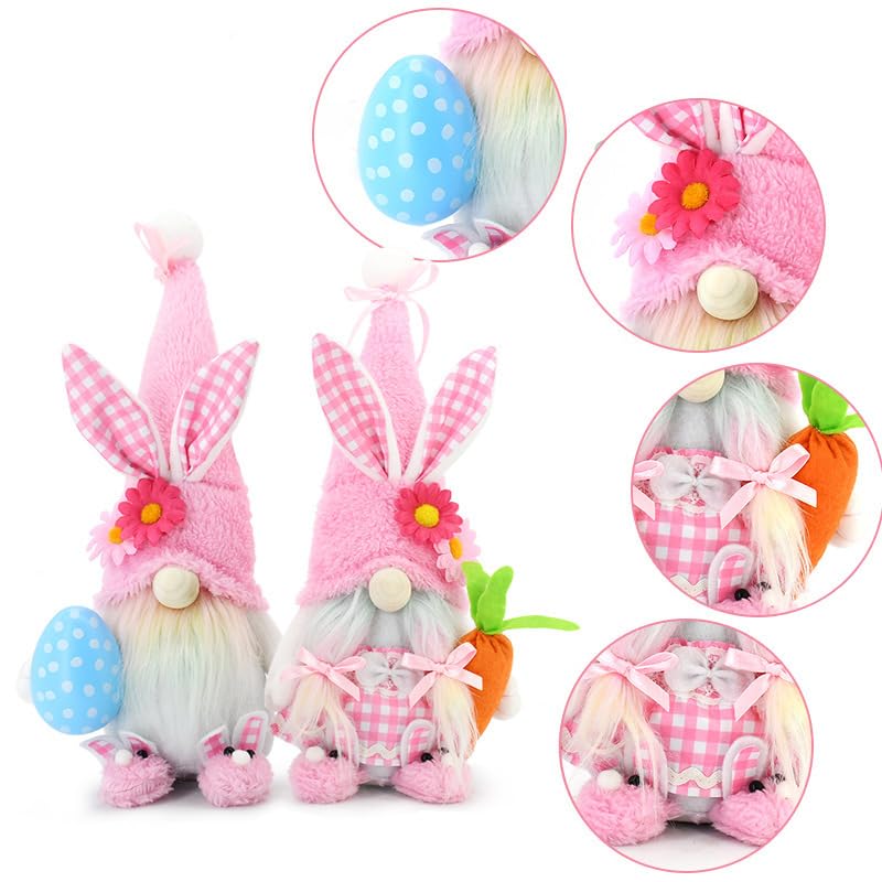 BaronHong Easter Bunny Gnomes,Handmade Plush Spring Tomte Easter Gnomes Decor,Easter Rabbit Table Desktop Ornaments(male,M)
