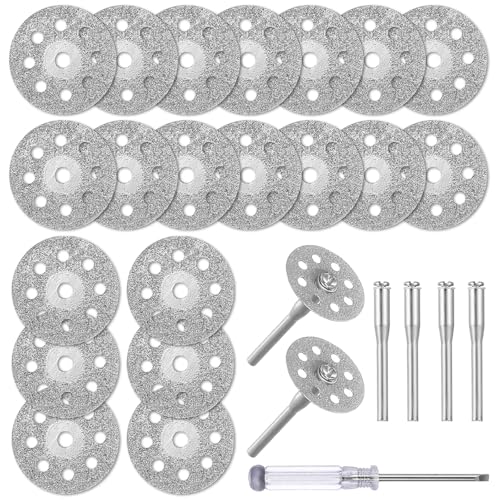Lot de 25 disques à tronçonner de 22 mm pour outils rotatifs Dremel, avec mandrin et tournevis de 4 x 3 mm, kit d'accessoires pour travaux de précision et bricolage