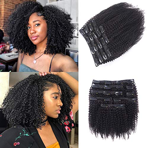 ShowJarlly Kinky Curly Clip in Hair Extensions 4B 4C,ShowJarlly Afro Kinky Curly Clip in Human Hair Extensions,8 Pcs 125 Gram with Clip Ins Hair Extensions for Black Women(16)