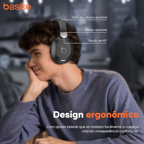 Basike Fone de Ouvido Bluetooth, ANC Cancelamento de Ruído Ativo Headphone Bluetooth 5.4 Headset com