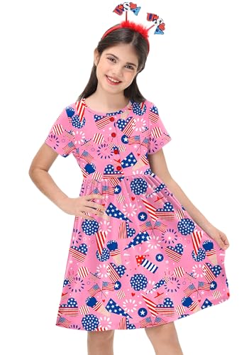 Remimi Girl 4th of July Dress American Flag Short Sleeve Summer Beach Dresses 5-14 Years3