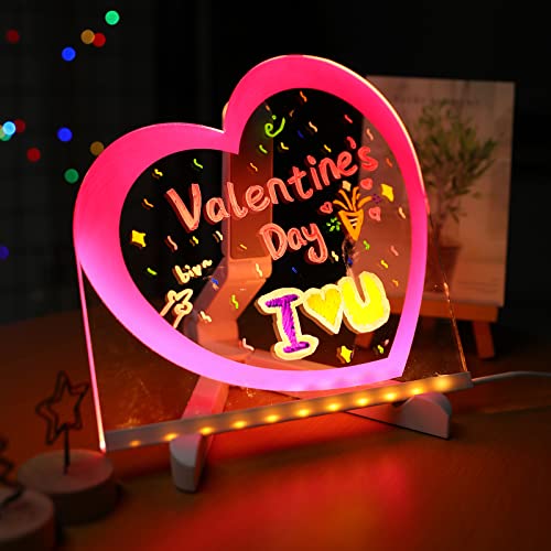 Image of ENUOLI Acrylic Dry Erase Board with Light Pink Heart Clear Desktop Whiteboard LED Lamp Message Board with Stand for Desk,Acrylic Memo Tablet with 7 Pens LED Lamps for Home Wedding Christmas