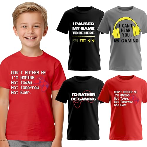 Brooklyn Vertical Boys' 4-Pack Gaming T-Shirts | Crew Neck, Sizes 6-20, Combo B, M-10/12