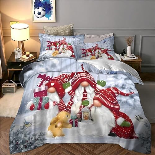 Parure de lit gnomes de Noël microfibre 135x200 pour enfant