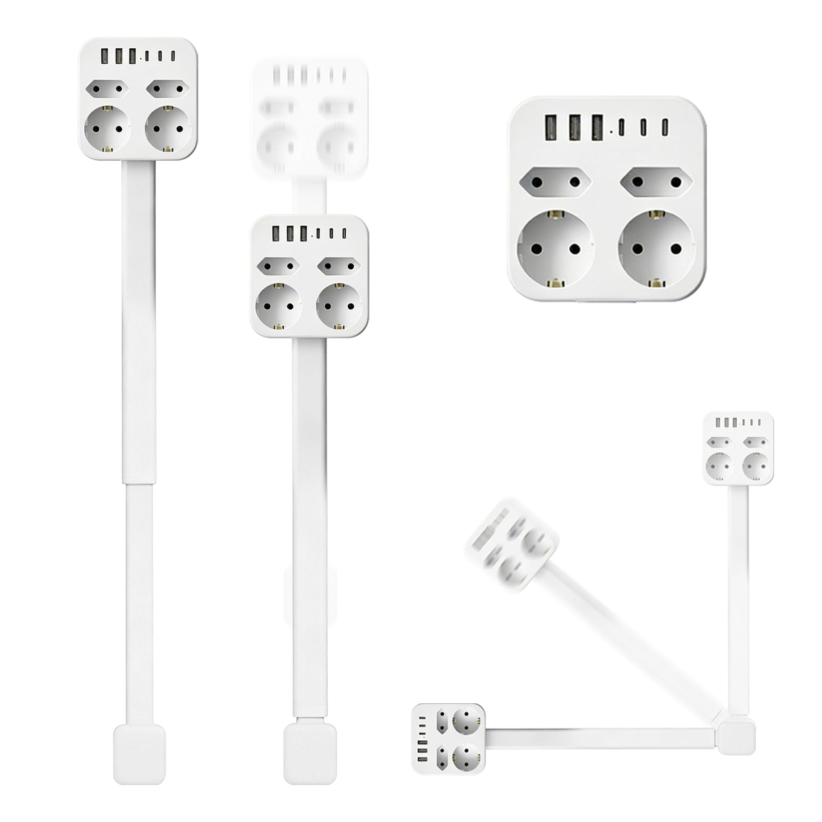 Presa Rotante Estensibile (47-67 cm), con Porte USB-A/USB-C e 3 Prese AC, Rotazione 360°, Ideale per Divano, Comodino e Dietro ai Divani (Piazza)
