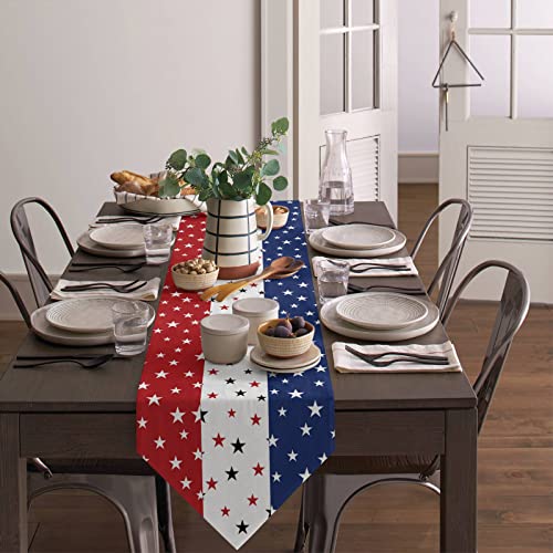 Independence Day Table Runner With Cotton Linen Blend,July 4Th Red White Blue Table Top Covers Table Runner Decorations For Indoor Outdoor Party Holiday Wedding Dining Table-13 X 70Inch Long #TOP6