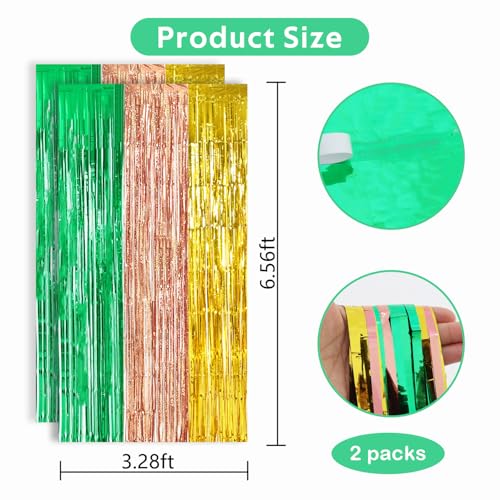 Image of TONIFUL Hawaiian Luau Summer Party Metallic Tinsel Streamer Decorations | 2 Packs 3.3 x 6.6 ft Tropical Luau Foil Fringe Curtains Backdrop for Boho Wedding Pineapple Summer Beach Birthday Party Decor