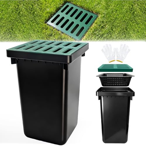 24Inch Catch Basin with Grate, Square Extra Large Yard Drainage Catch Basin for Drainage with Debris Basket, No Pre-Drilled Holes for Patios, Downspout, Municipal Pipeline