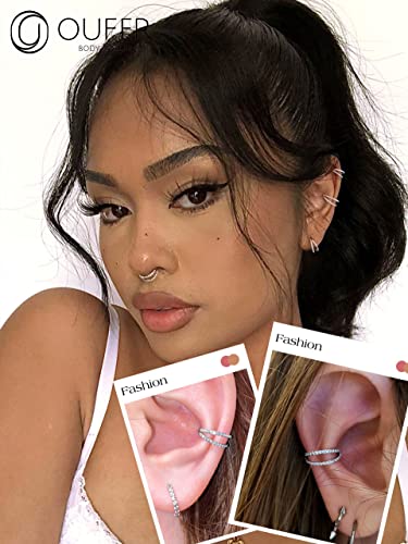 Oufer 20G Conch Piercing Jewelry, Double Row Diamonds Nose Rings Hoops, Surgical Steel Lip Rings Hoop,Cartilage Conch Lobe Earrings For Women Men-18G 12Mm #TOP1
