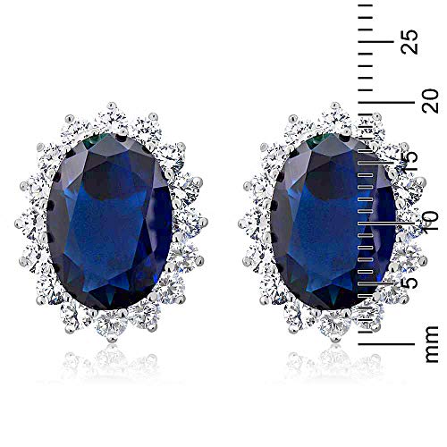 Gem Stone King 15.00 Cttw Blue Simulated Sapphire or Green Simulated Emerald or Red Created Ruby Halo Earrings For Women In 925 Sterling Silver | Oval 14X10MM4
