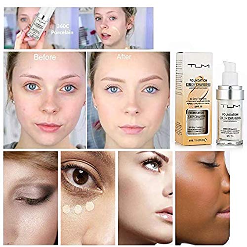 Colour Changing Foundation, Flawless Color Changing Foundation Makeup Base Moisturizing Liquid Foundation for Women Girls SPF15, Sunscreen, Non-greasy, Non-marking, Long lasting(2Pack)