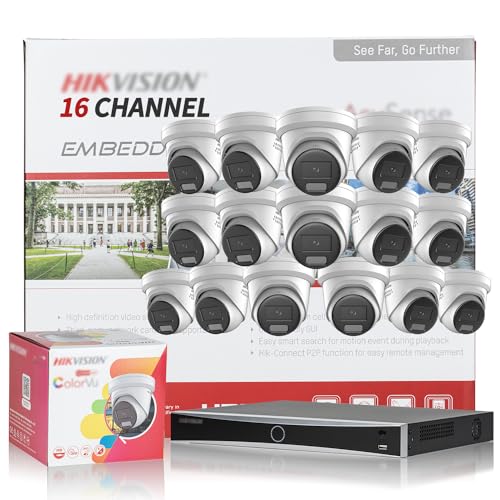 HIKV 16 Channel Security Camera System, DS-7616NXI-I2/16P/S 16CH 4K Acu-Sense PoE NVR,16 x DS-2CD2387G2H-LISU/SL 8MP Smart Hybrid Light Color VU AI Detection VCA Turret IP Cam,Compatible for Hikvision -  Asmiwo