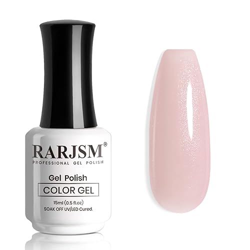 RARJSM Esmalte de uñas en gel con purpurina rosa nude, brillo dorado brillante, esmalte de uñas de gel transparente y neutro, tono de piel, 0.5