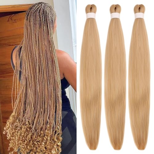 Ash Honey Blonde Pre-stretched Braiding Hair Hypoallergenic ez Braid Pre stretched Braiding Hair Extensions for Knotless Box Braids 3 Packs
